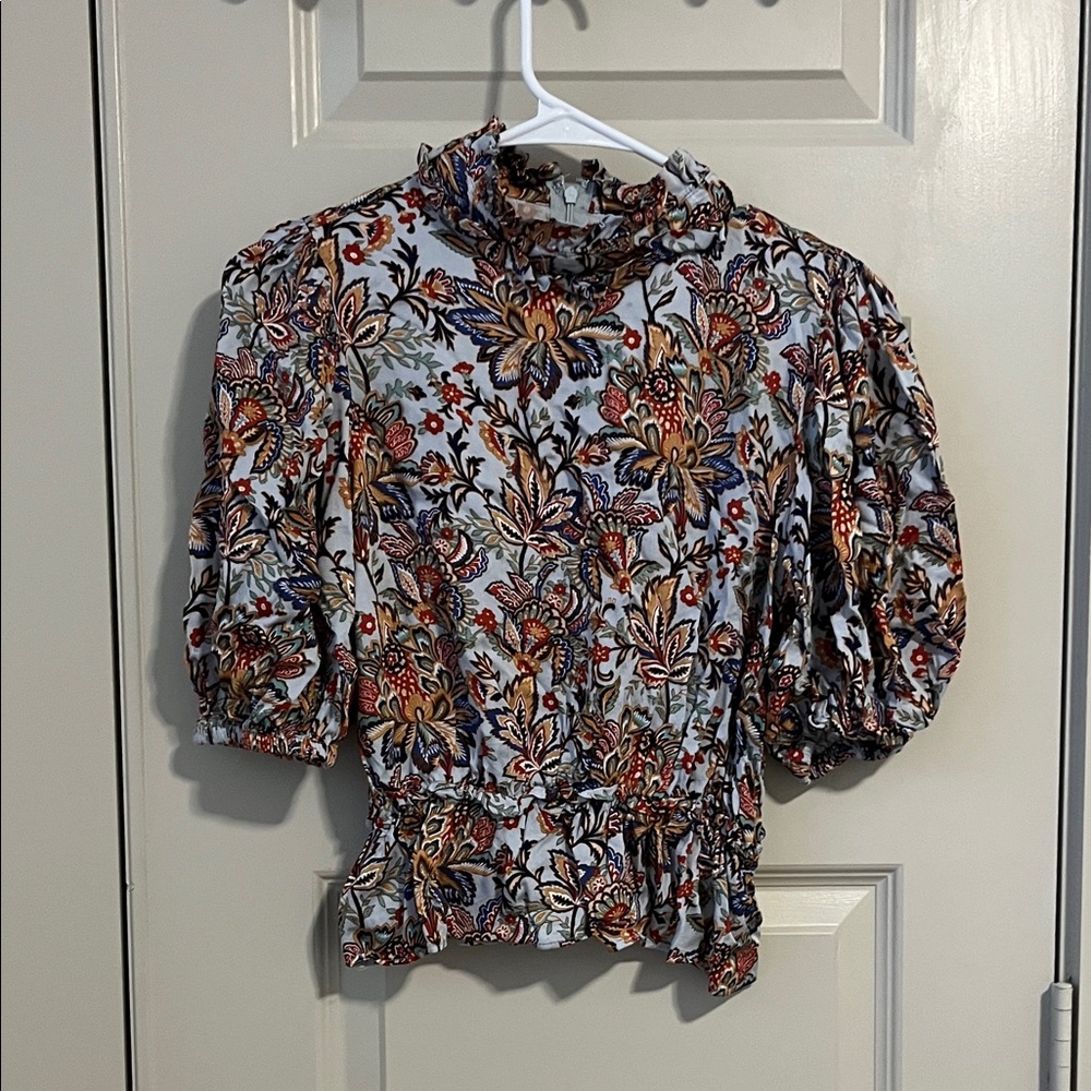 Tahari Multicolor Floral Puff Sleeve Blouse